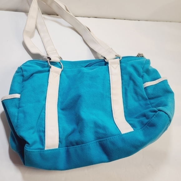 Y2K Disney Mickey Mouse Tropical Hibiscus Blue Tote Gym Bag - Picture 4 of 16